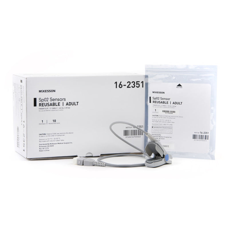 SpO2 Sensor McKesson Finger Adult Reusable 3 Foot Cord (Case of 10)