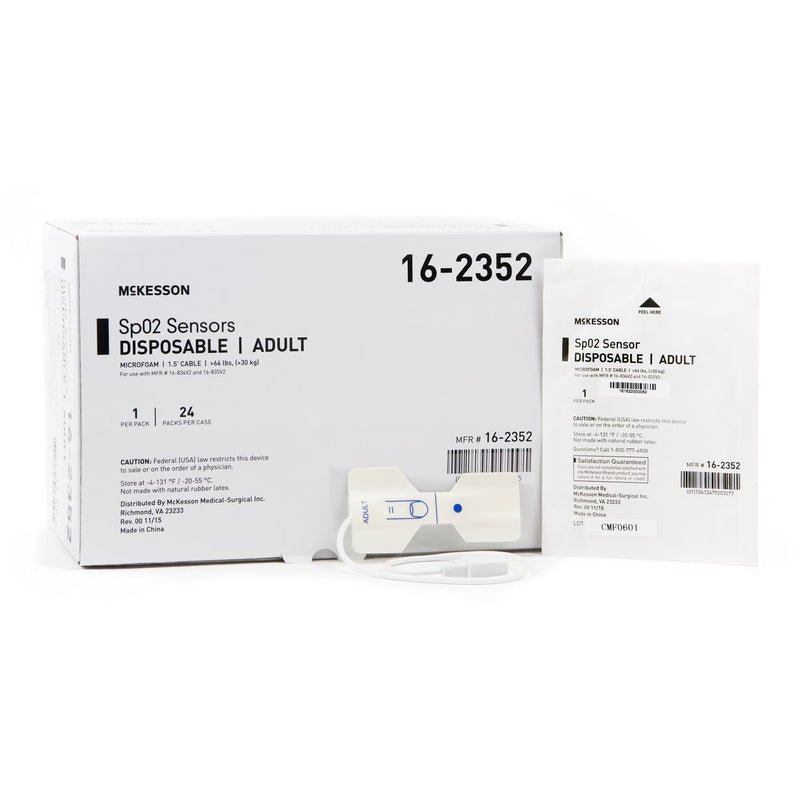 SpO2 Sensor McKesson Finger Adult Single Patient Use 1-1/2 Foot Cord (Case of 24)