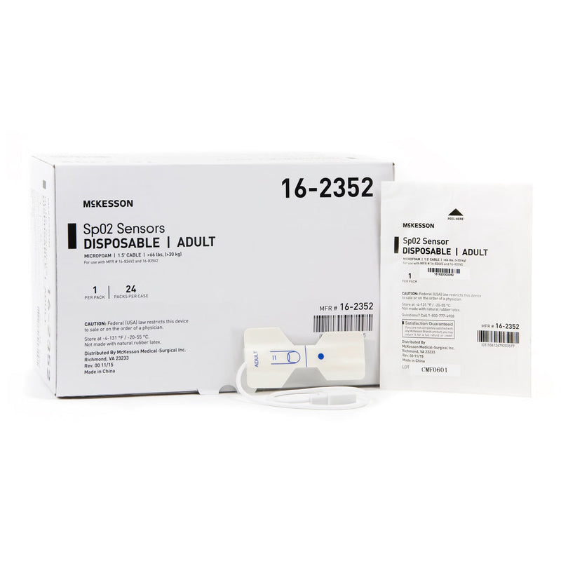 SpO2 Sensor McKesson Finger Adult Single Patient Use 1-1/2 Foot Cord 