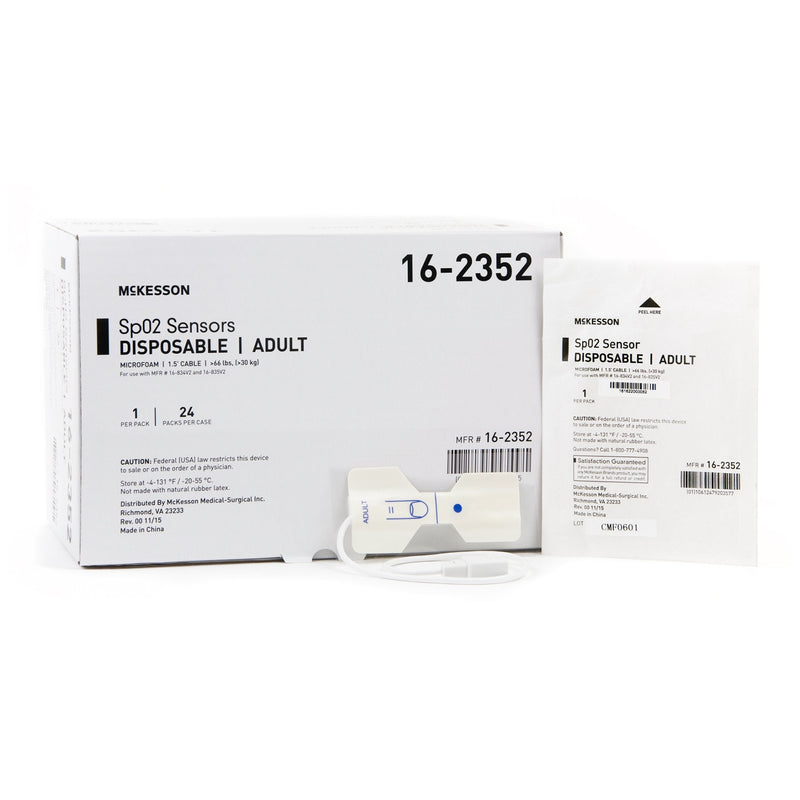 SpO2 Sensor McKesson Finger Adult Single Patient Use 1-1/2 Foot Cord 