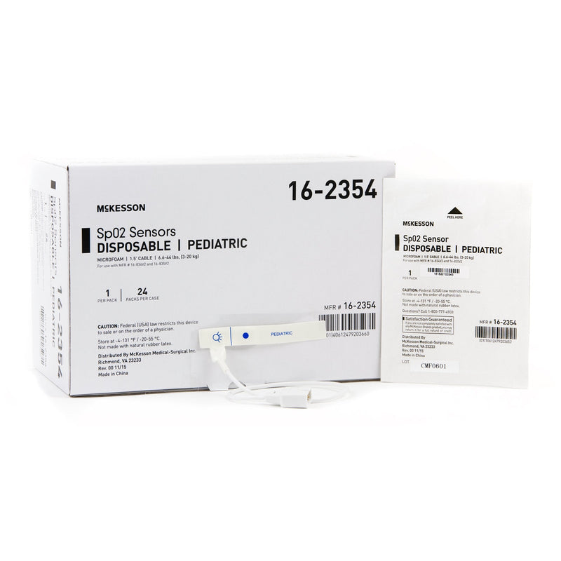 SpO2 Sensor McKesson Finger Pediatric Single Patient Use 1-1/2 Foot Cord 