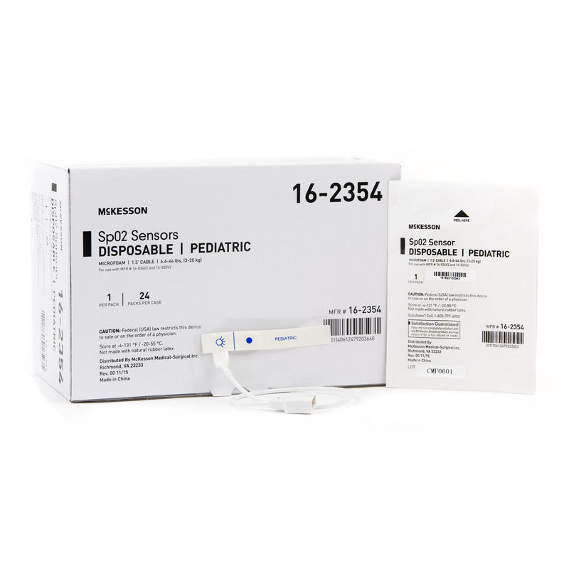 SpO2 Sensor McKesson Finger Pediatric Single Patient Use 1-1/2 Foot Cord 