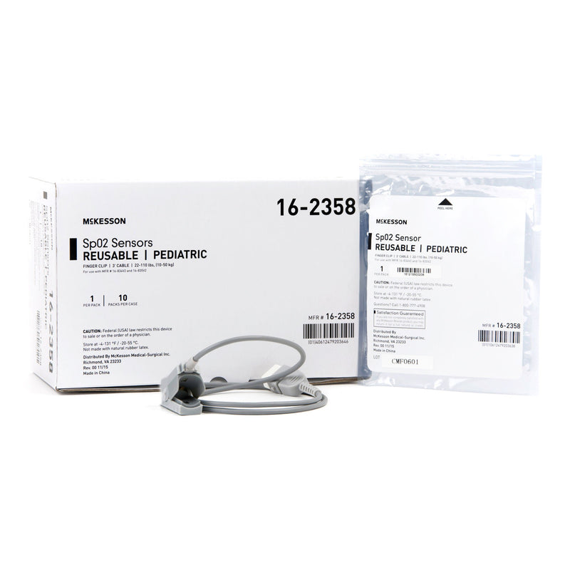 SpO2 Sensor McKesson Finger Pediatric Reusable 3 Foot Cord (Case of 10)