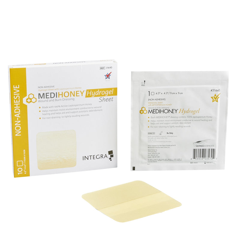 Honey Hydrogel Dressing MEDIHONEY Square 4-3/10 X 4-3/10 Inch Without Adhesive 