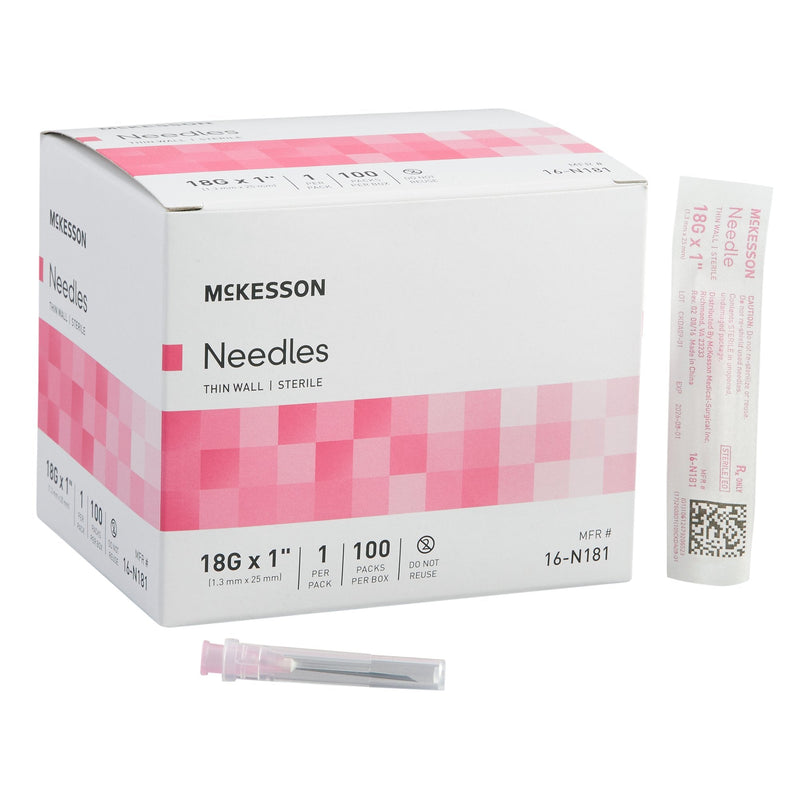 Hypodermic Needle McKesson 1 Inch Length 18 Gauge Thin Wall Without Safety 