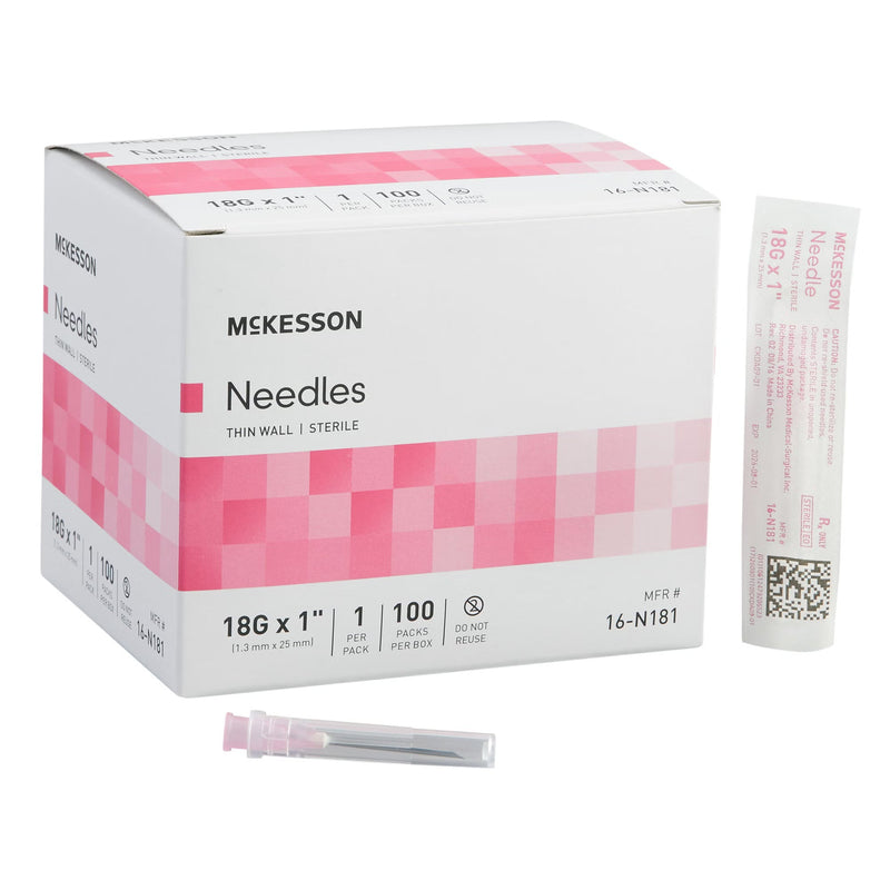 Hypodermic Needle McKesson 1 Inch Length 18 Gauge Thin Wall Without Safety 