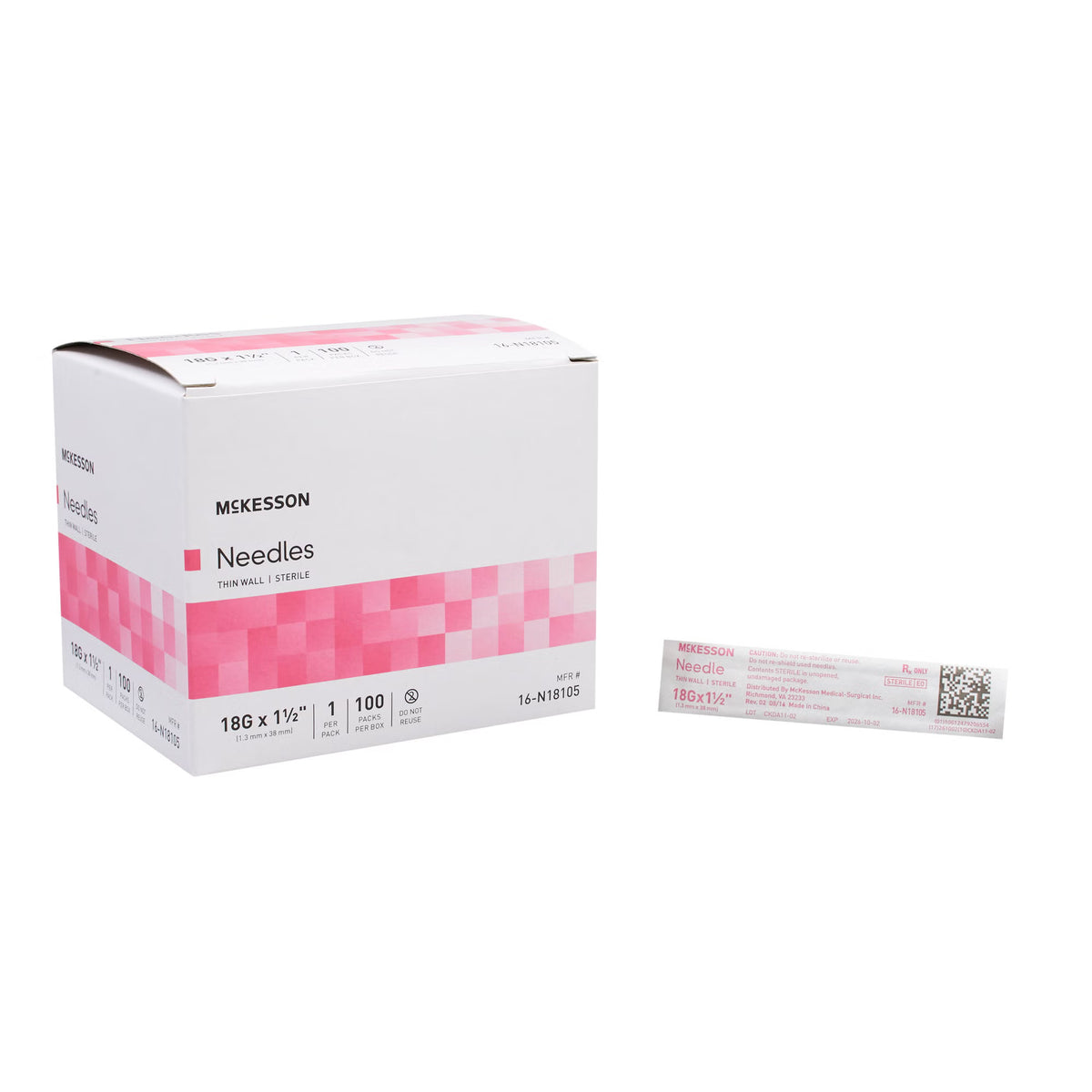 Hypodermic Needle McKesson 1-1/2 Inch Length 18 Gauge Thin Wall Without Safety (Case of 1000)