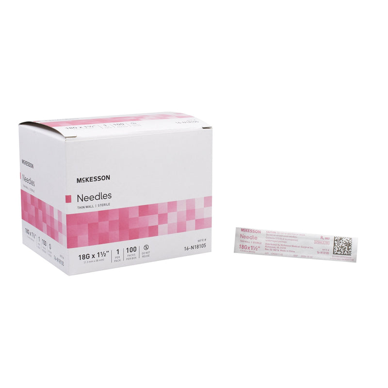 Hypodermic Needle McKesson 1-1/2 Inch Length 18 Gauge Thin Wall Without Safety 