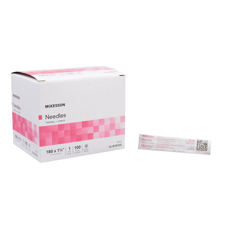 Hypodermic Needle McKesson 1-1/2 Inch Length 18 Gauge Thin Wall Without Safety 