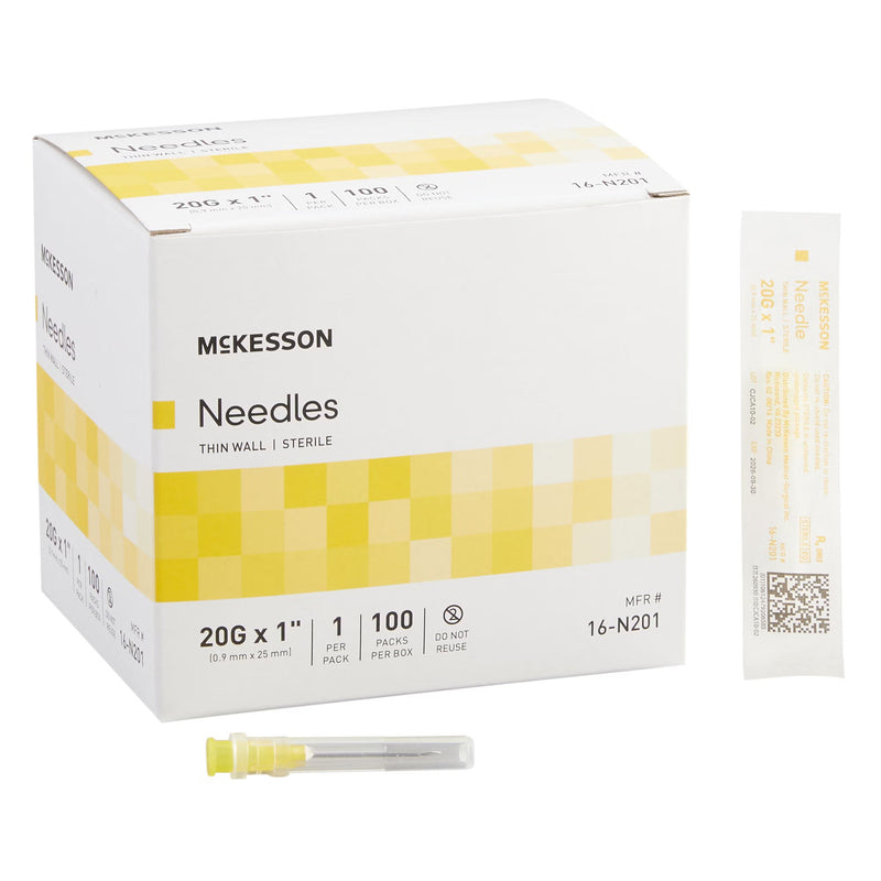 Hypodermic Needle McKesson 1 Inch Length 20 Gauge Thin Wall Without Safety 