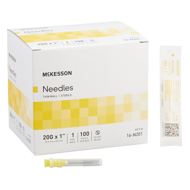 Hypodermic Needle McKesson 1 Inch Length 20 Gauge Thin Wall Without Safety 