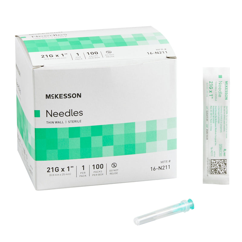 Hypodermic Needle McKesson 1 Inch Length 21 Gauge Thin Wall Without Safety (Case)
