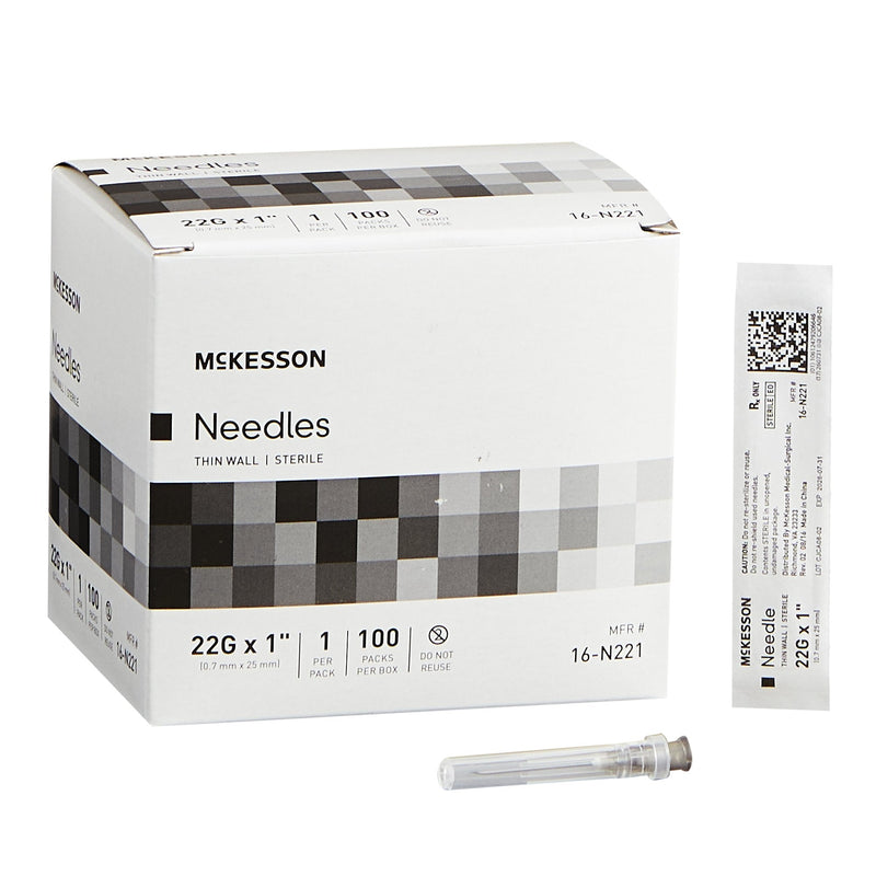 Hypodermic Needle McKesson 1 Inch Length 22 Gauge Thin Wall Without Safety 