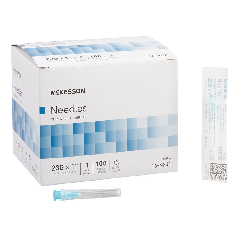 Hypodermic Needle McKesson 1 Inch Length 23 Gauge Thin Wall Without Safety 