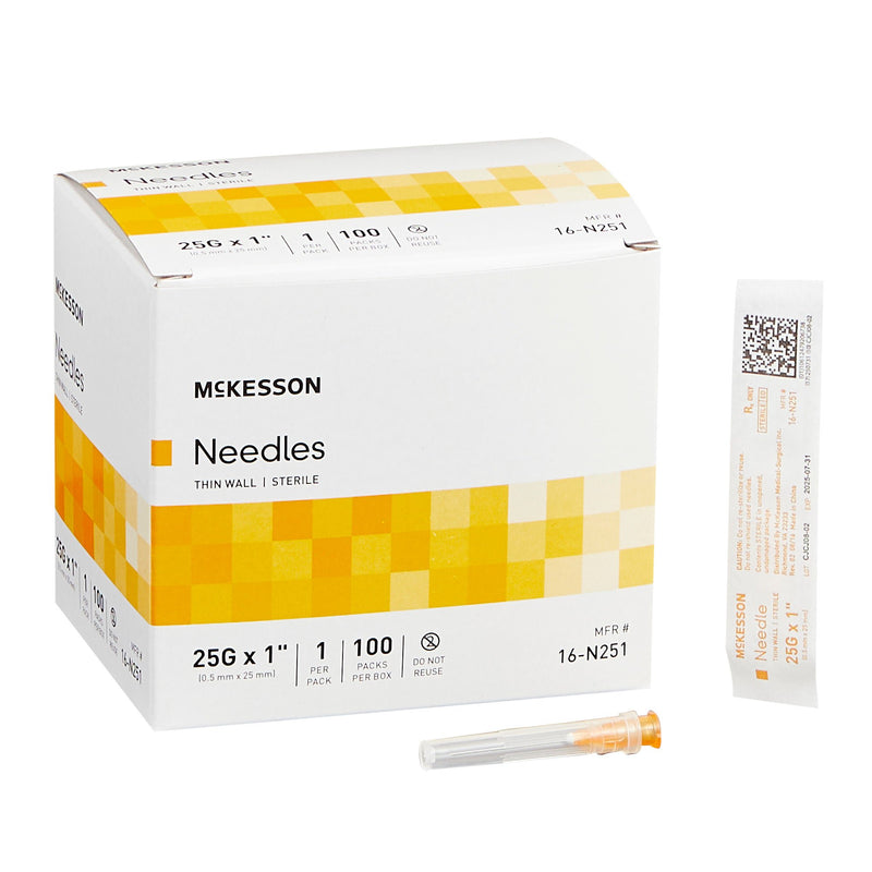 Hypodermic Needle McKesson 1 Inch Length 25 Gauge Thin Wall Without Safety (Case)