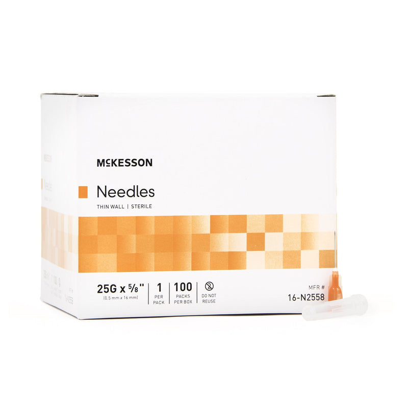 Hypodermic Needle McKesson 5/8 Inch Length 25 Gauge Thin Wall Without Safety 