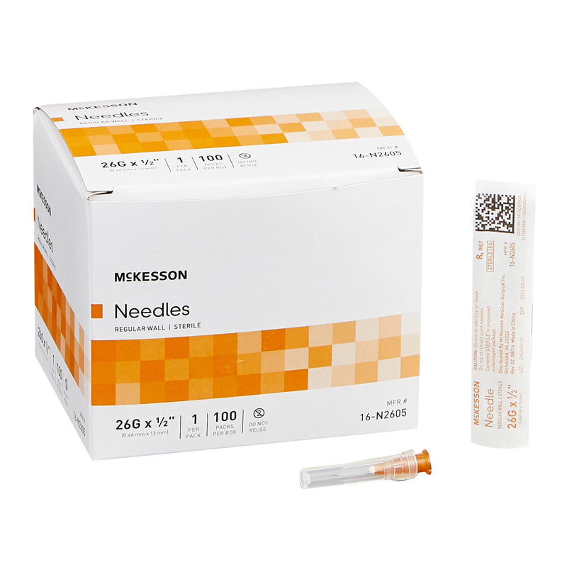 Hypodermic Needle McKesson 1/2 Inch Length 26 Gauge Regular Wall Without Safety (Case of 1000)