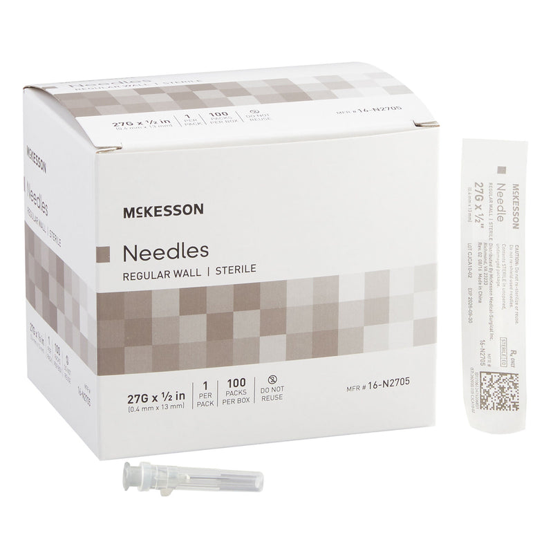 Hypodermic Needle McKesson 1/2 Inch Length 27 Gauge Regular Wall Without Safety (Case of 1000)