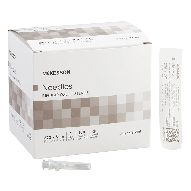 Hypodermic Needle McKesson 1/2 Inch Length 27 Gauge Regular Wall Without Safety 