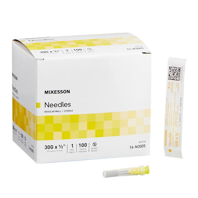 Hypodermic Needle McKesson 1/2 Inch Length 30 Gauge Regular Wall Without Safety (Case of 1000)