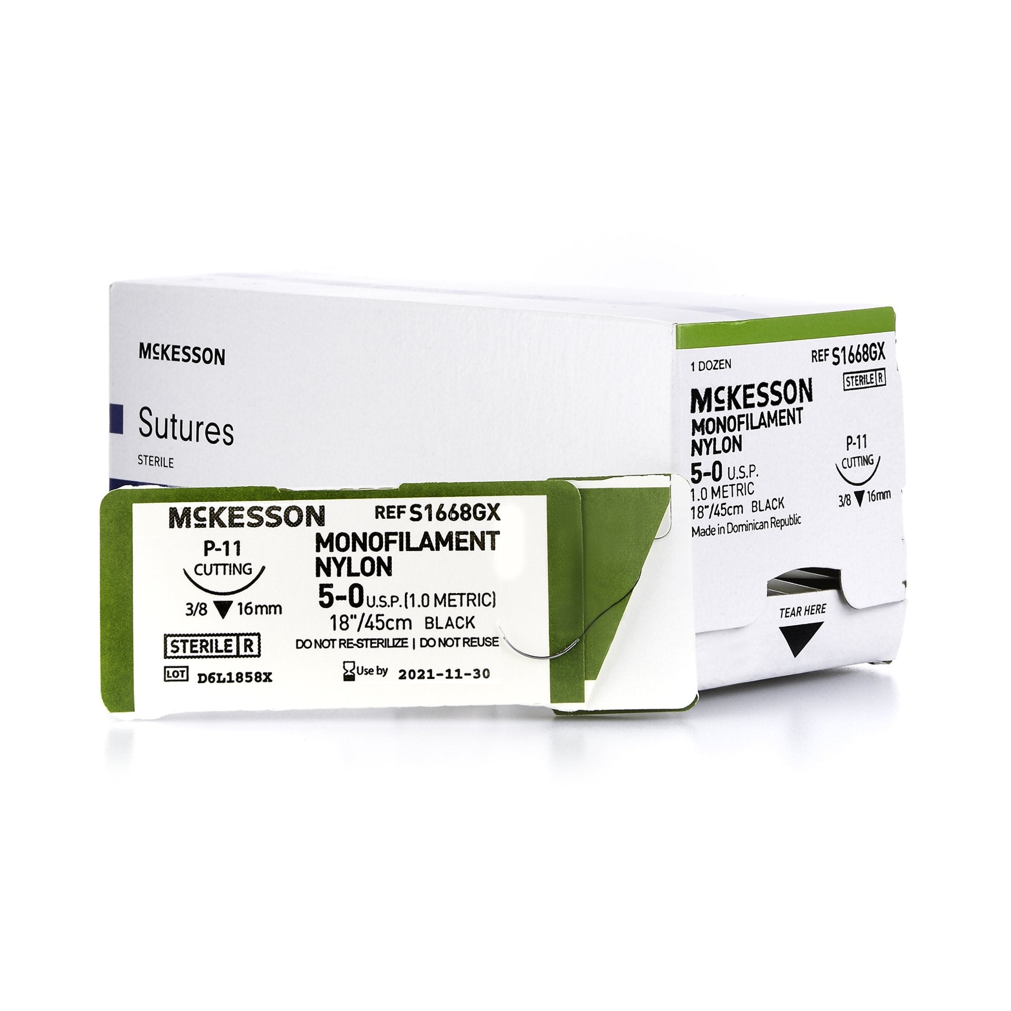Nonabsorbable Suture with Needle McKesson Nylon P-11 3/8 Circle Precision Reverse Cutting Needle Size 5-0 Monofilament 