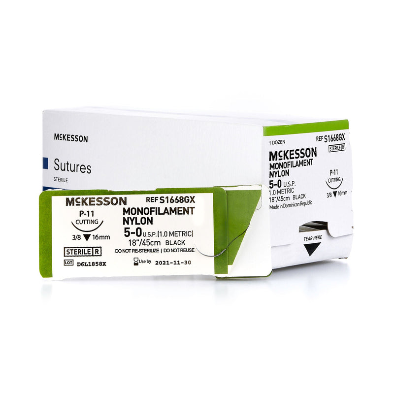 Nonabsorbable Suture with Needle McKesson Nylon P-11 3/8 Circle Precision Reverse Cutting Needle Size 5-0 Monofilament (Box of 12)