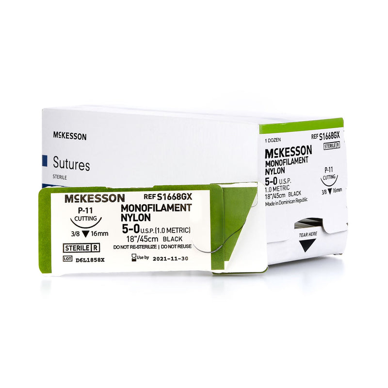Nonabsorbable Suture with Needle McKesson Nylon P-11 3/8 Circle Precision Reverse Cutting Needle Size 5-0 Monofilament 