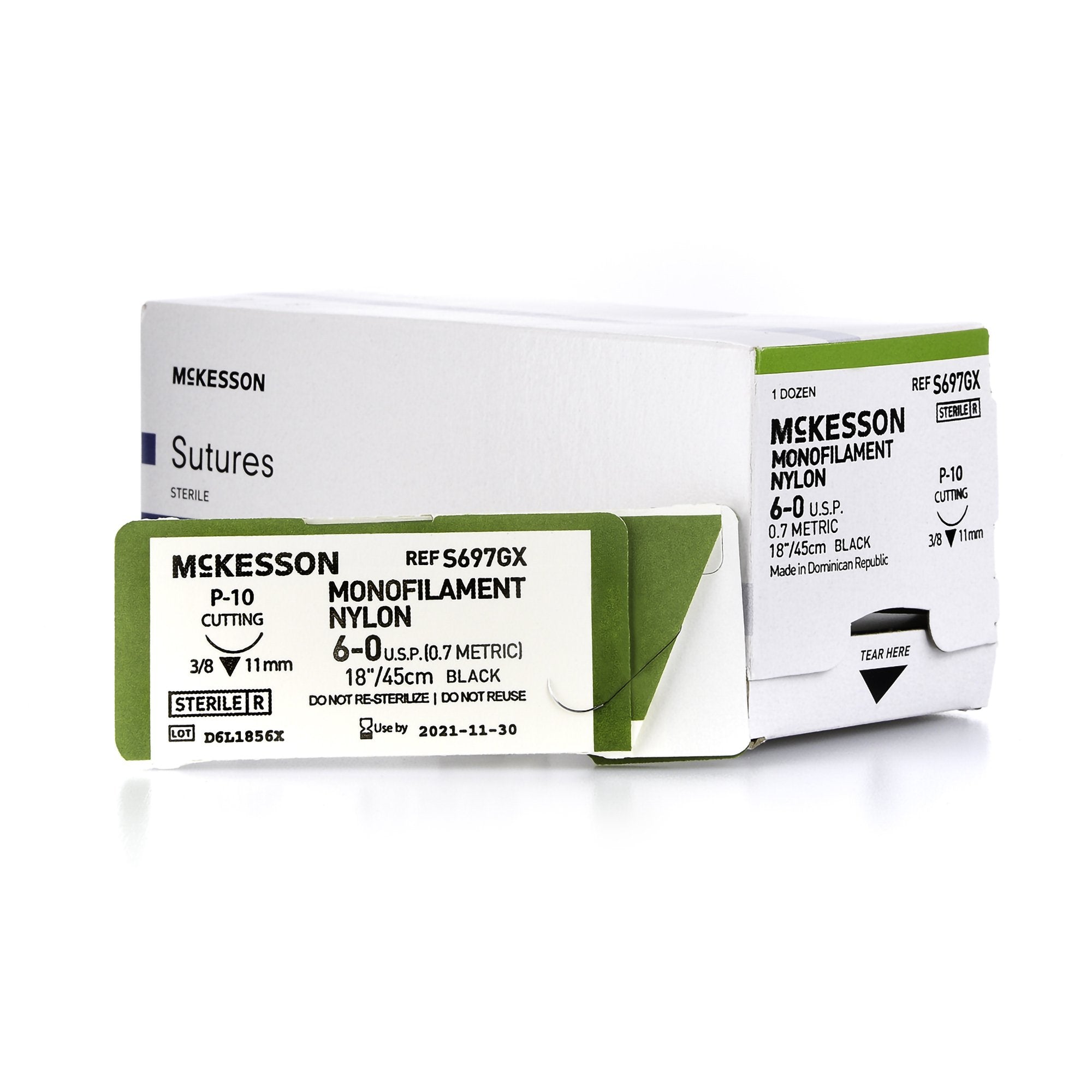 Nonabsorbable Suture with Needle McKesson Nylon P-10 3/8 Circle Precision Reverse Cutting Needle Size 6-0 Monofilament 