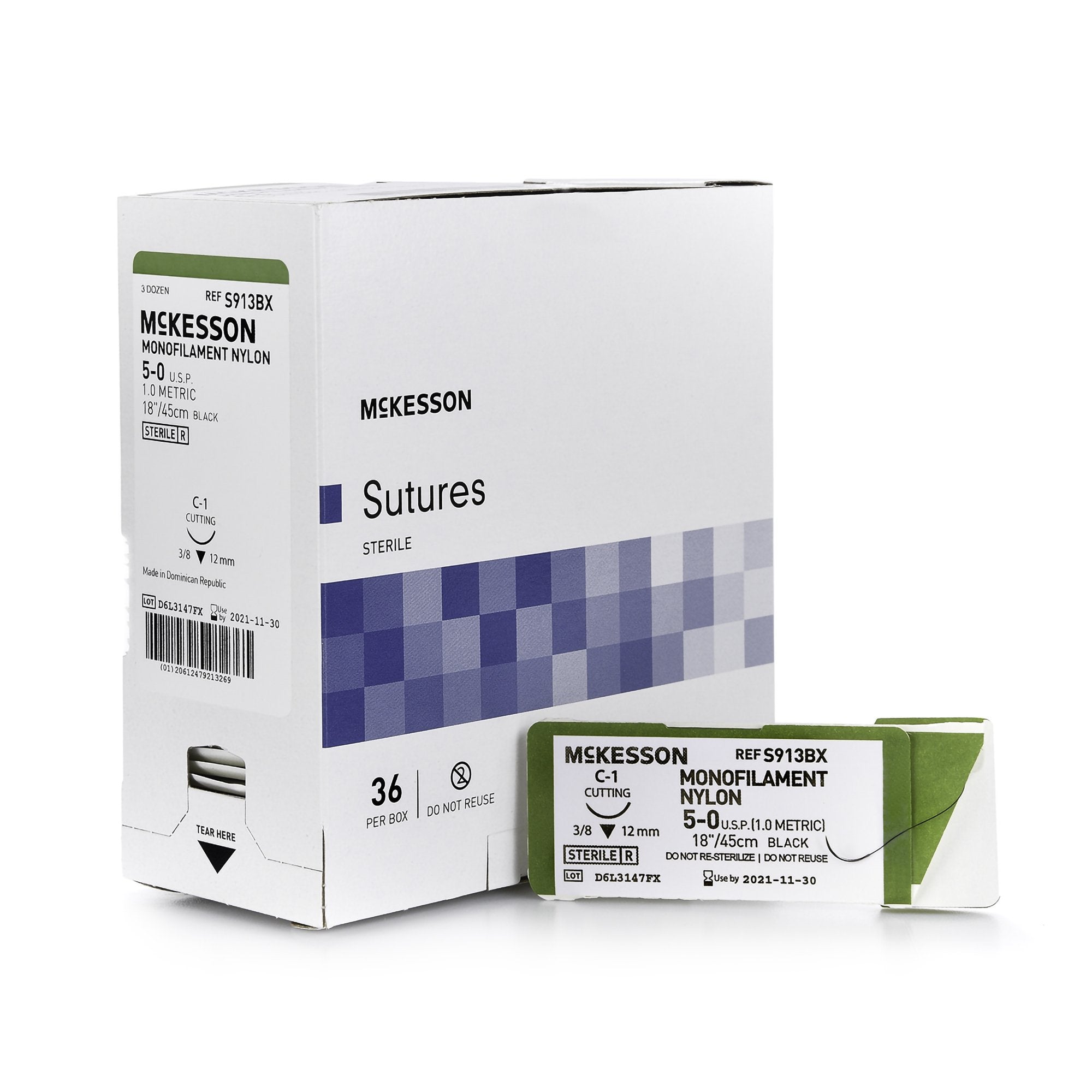 Nonabsorbable Suture with Needle McKesson Nylon C-1 3/8 Circle Taper Cutting Needle Size 5-0 Monofilament 