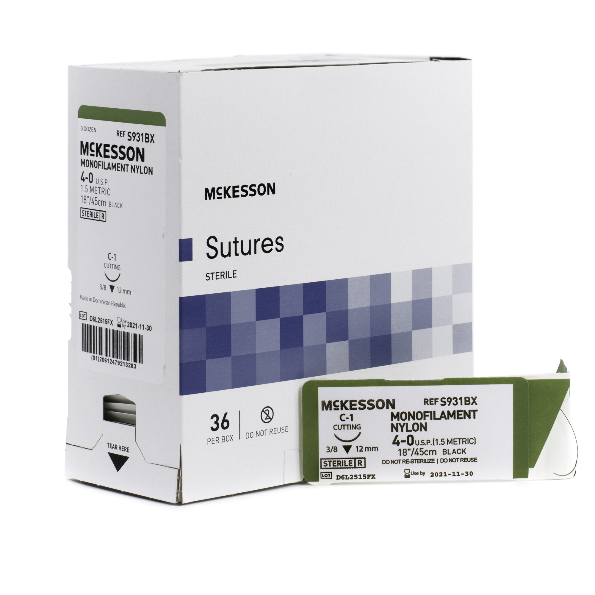 Nonabsorbable Suture with Needle McKesson Nylon C-1 3/8 Circle Taper Cutting Needle Size 4-0 Monofilament 