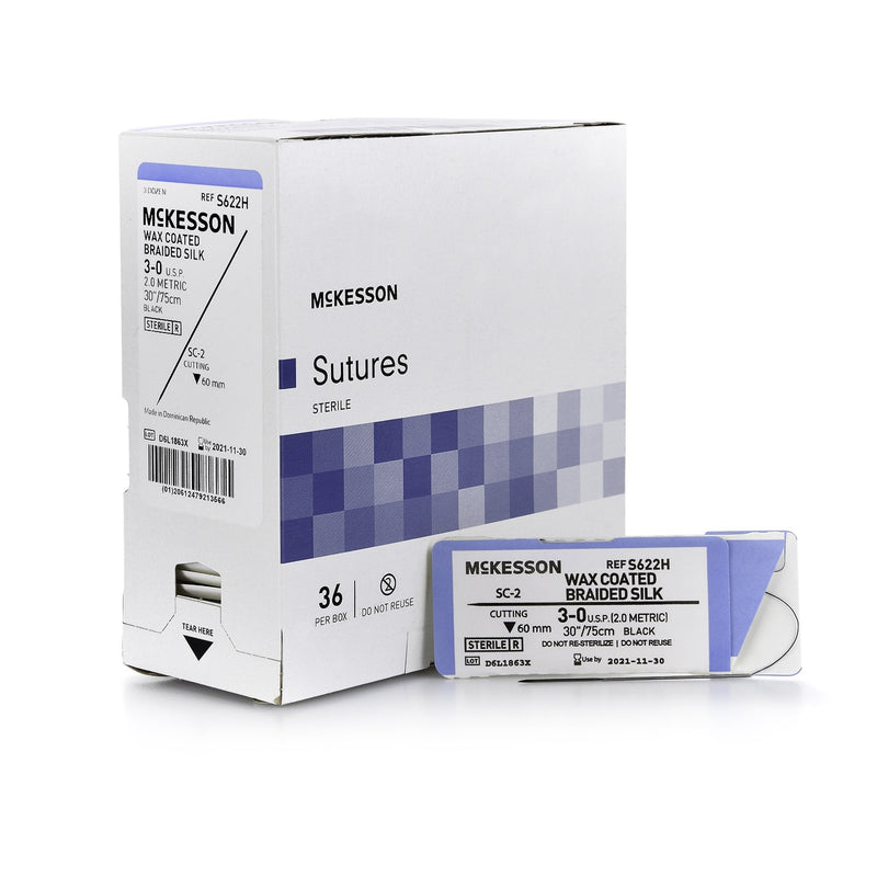 Nonabsorbable Suture with Needle McKesson Silk SC-2 Straight Conventional Cutting Needle Size 3-0 Braided 