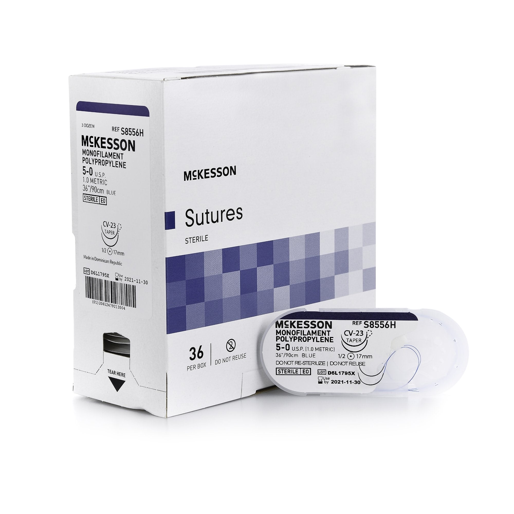 Nonabsorbable Suture with Needle McKesson Polypropylene CV-23 1/2 Circle Taper Point Needle Size 5-0 Monofilament 