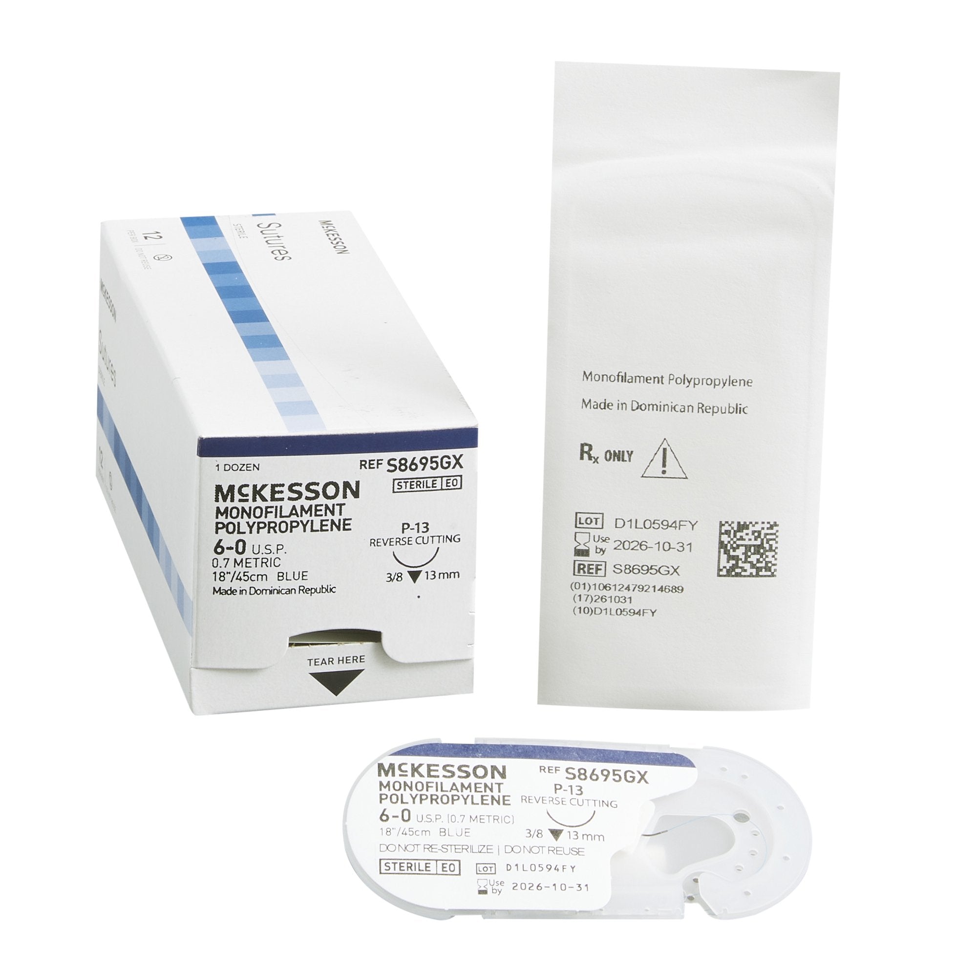 Nonabsorbable Suture with Needle McKesson Polypropylene P-13 3/8 Circle Precision Reverse Cutting Needle Size 6-0 Monofilament 