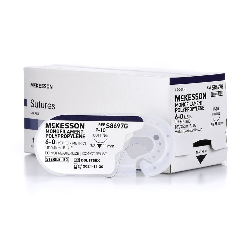 Nonabsorbable Suture with Needle McKesson Polypropylene P-10 3/8 Circle Precision Reverse Cutting Needle Size 6-0 Monofilament 