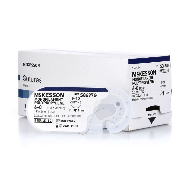 Nonabsorbable Suture with Needle McKesson Polypropylene P-10 3/8 Circle Precision Reverse Cutting Needle Size 6-0 Monofilament (Box of 12)