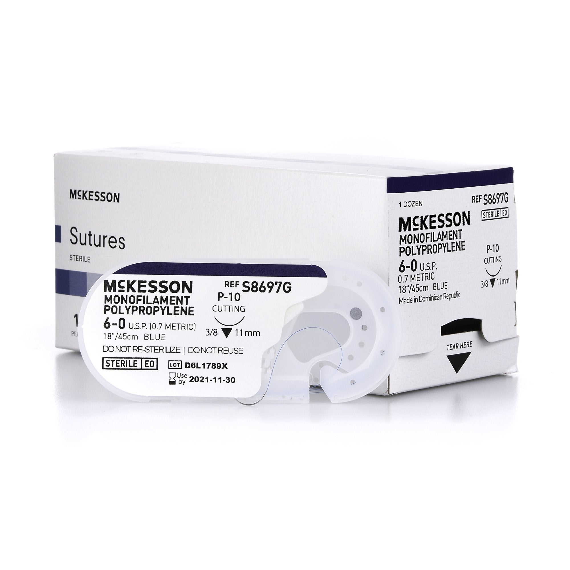Nonabsorbable Suture with Needle McKesson Polypropylene P-10 3/8 Circle Precision Reverse Cutting Needle Size 6-0 Monofilament 