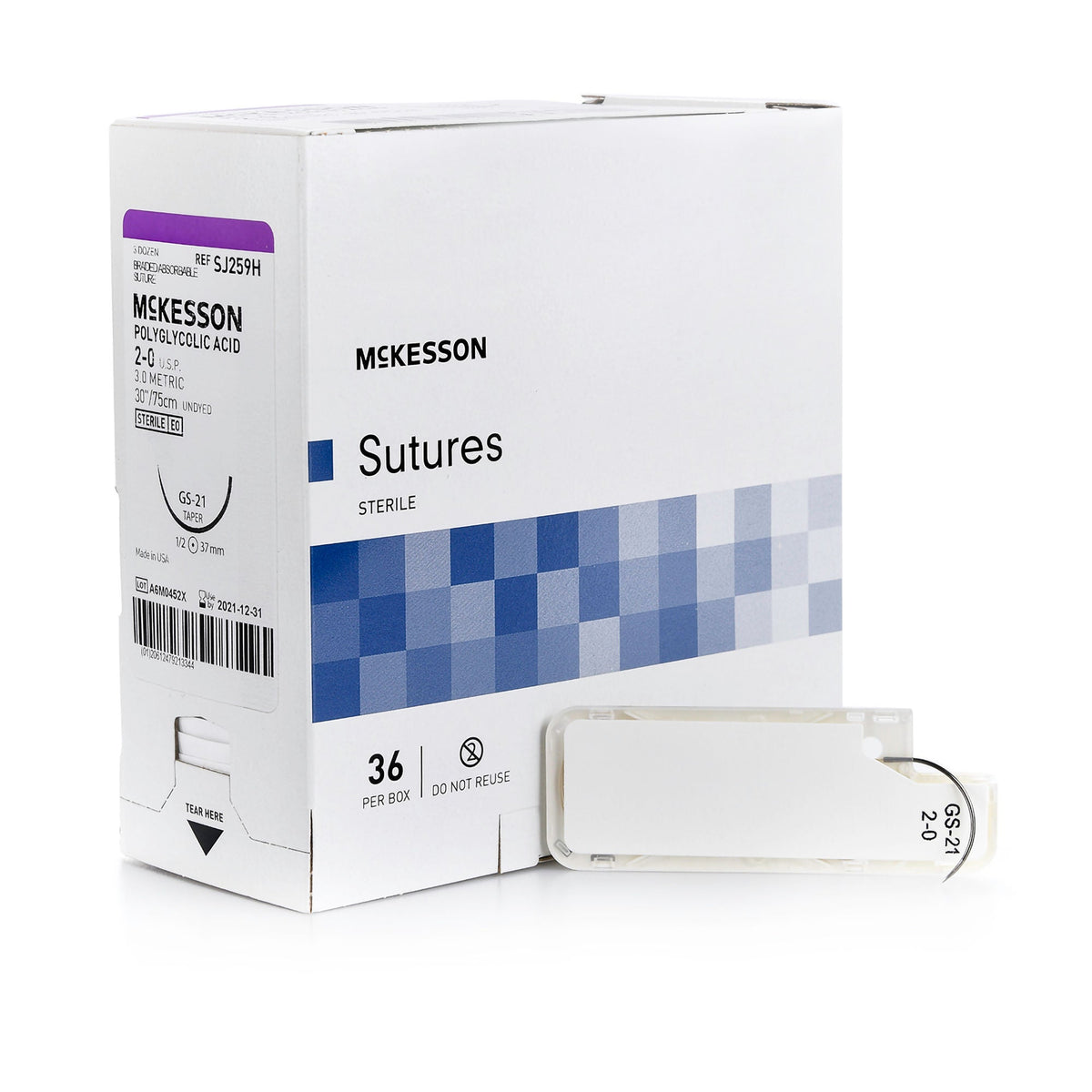 Absorbable Suture with Needle McKesson Polyglycolic Acid GS -21 1/2 Circle Taper Point Needle Size 2-0 Braided (Box of 36)