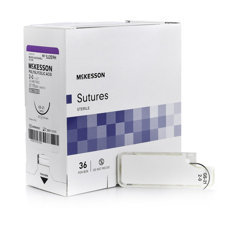 Absorbable Suture with Needle McKesson Polyglycolic Acid GS -21 1/2 Circle Taper Point Needle Size 2-0 Braided 