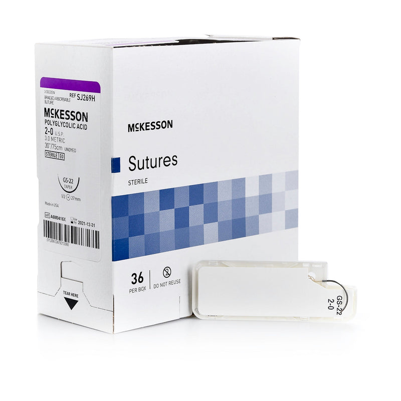 Absorbable Suture with Needle McKesson Polyglycolic Acid GS -22 1/2 Circle Taper Point Needle Size 2-0 Braided 