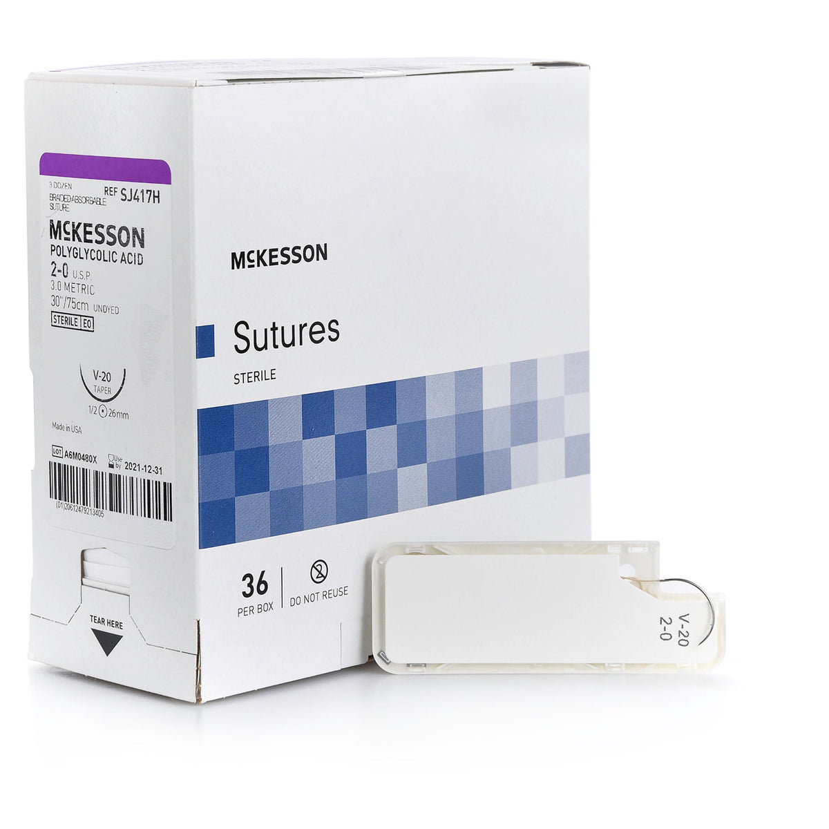 Absorbable Suture with Needle McKesson Polyglycolic Acid V-20 1/2 Circle Taper Point Needle Size 2-0 Braided (Box of 36)