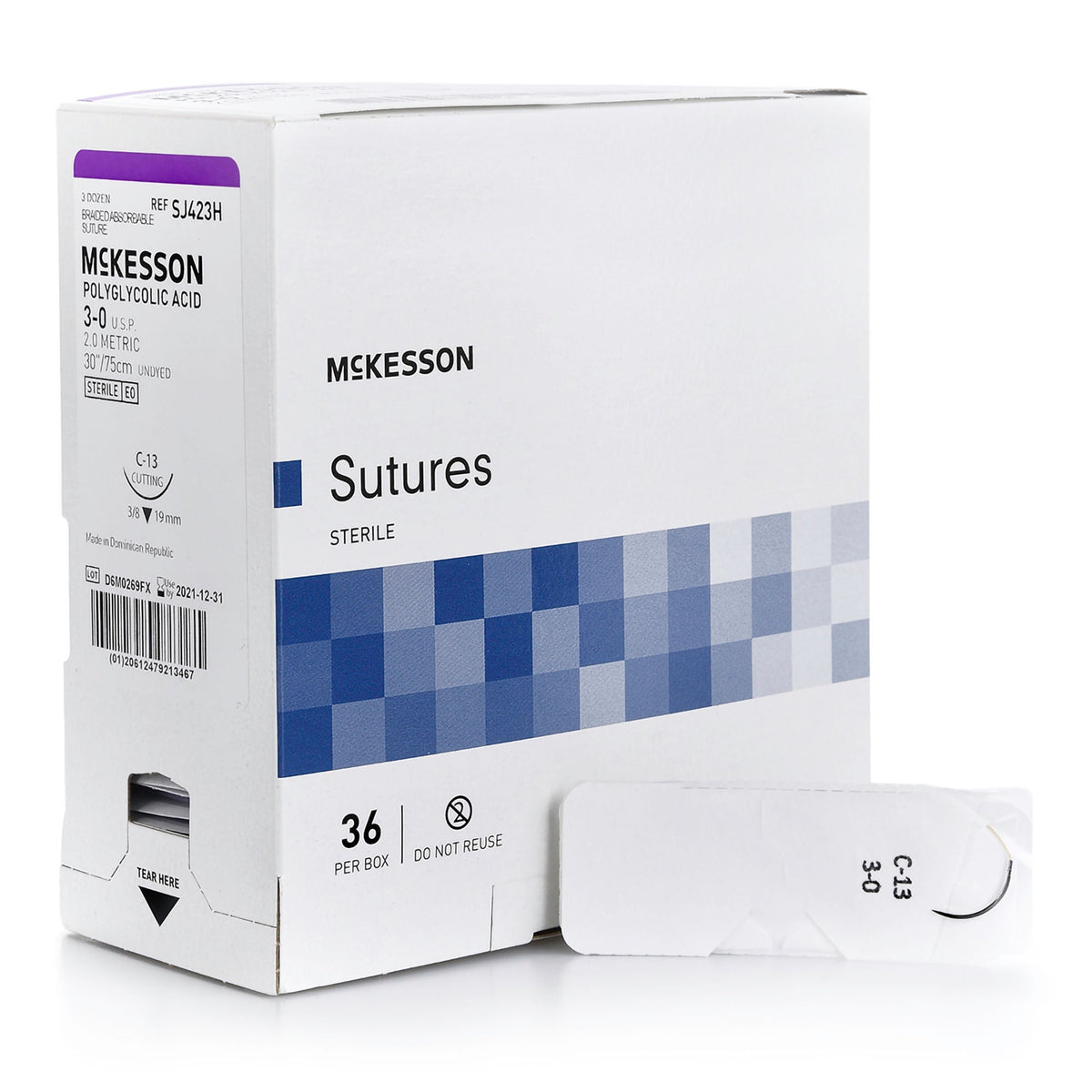 Absorbable Suture with Needle McKesson Polyglycolic Acid C-13 3/8 Circle Reverse Cutting Needle Size 3-0 Braided (Box of 36)