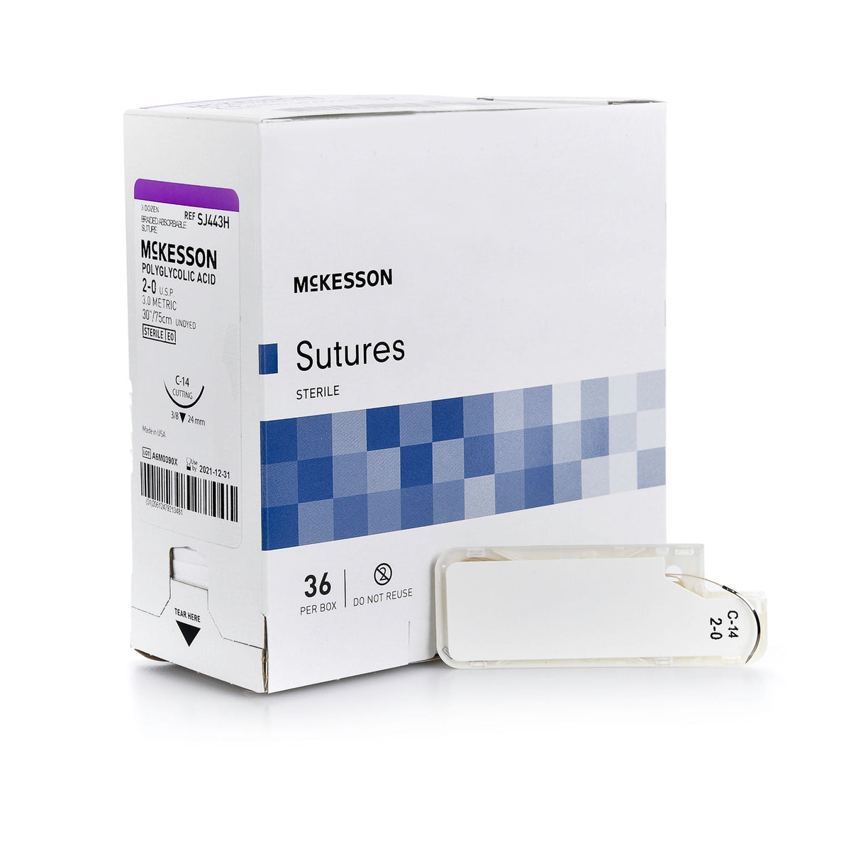 Absorbable Suture with Needle McKesson Polyglycolic Acid C-14 3/8 Circle Reverse Cutting Needle Size 2-0 Braided (Box of 36)