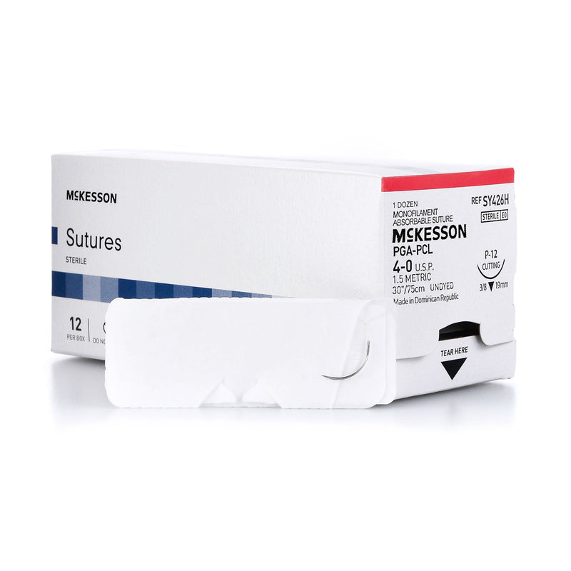 Absorbable Suture with Needle McKesson Polyglycolic Acid / PCL P-12 3/8 Circle Precision Reverse Cutting Needle Size 4-0 Monofilament 