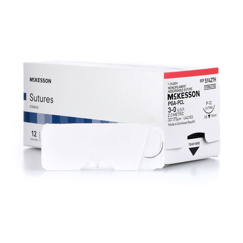 Absorbable Suture with Needle McKesson Polyglycolic Acid / PCL P-12 3/8 Circle Precision Reverse Cutting Needle Size 3-0 Monofilament (Box of 12)