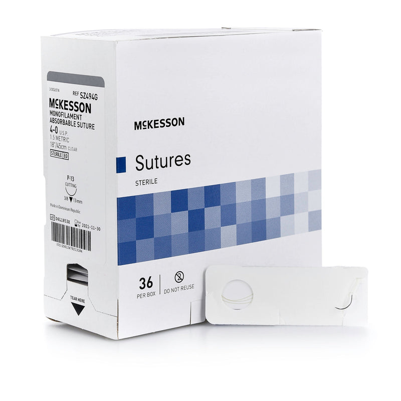 Absorbable Suture with Needle McKesson Monofilament P-13 3/8 Circle Precision Reverse Cutting Needle Size 4-0 Monofilament 