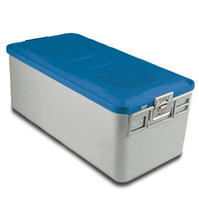 SklarLite Sterilization Container - Full-Size, Safe Lid, Non-Perforated Bottom, 23" x 11" x 10", Blue - 10-4222 