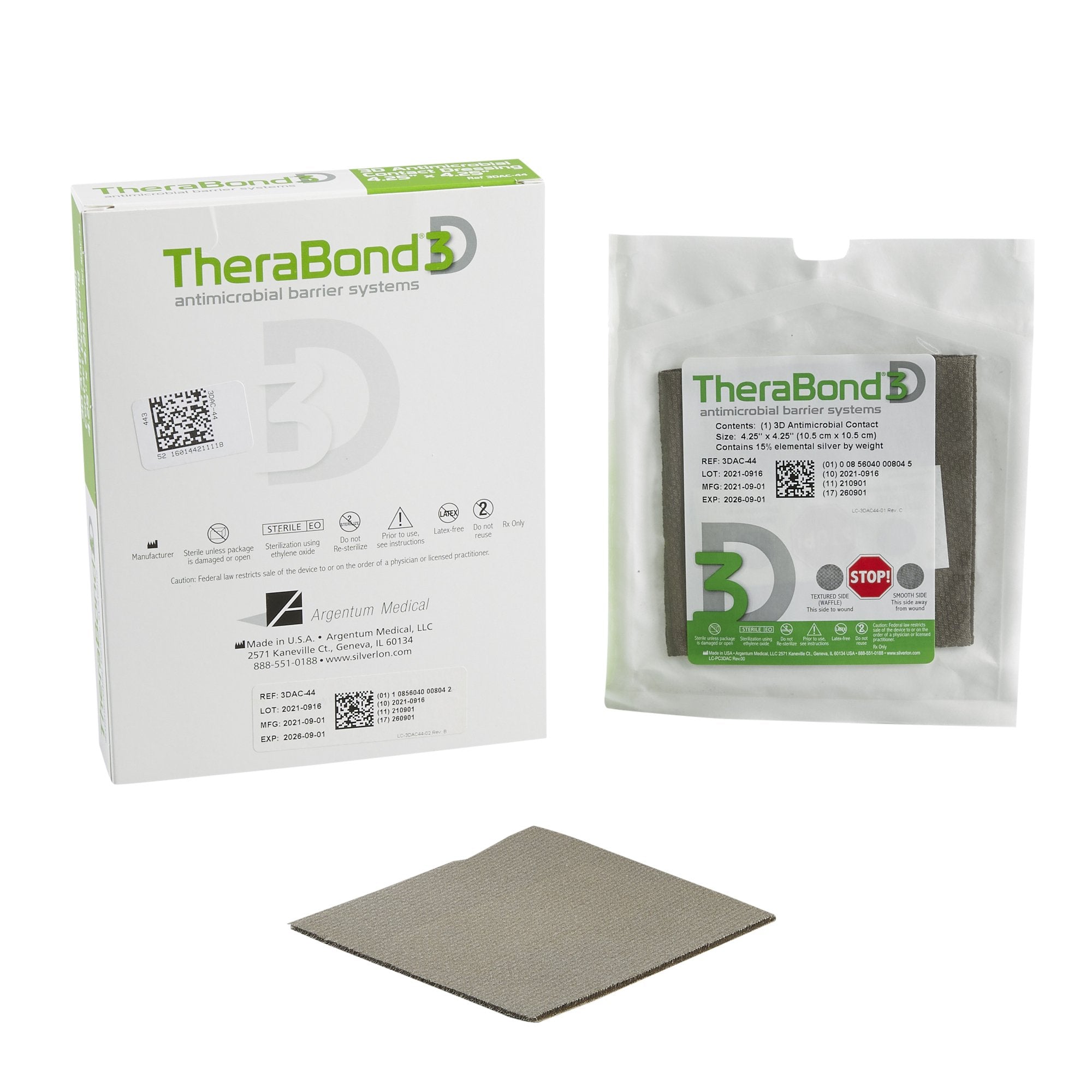 Silver Wound Contact Layer Dressing TheraBond 3D 4-1/2 X 4-1/4 Inch Square Sterile 