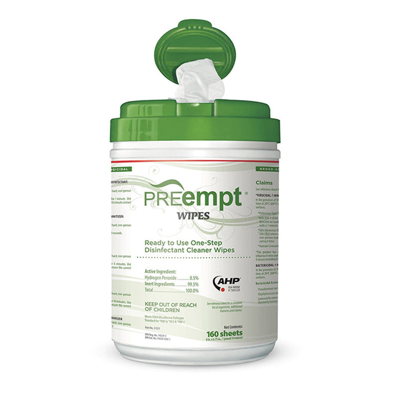 Surface Disinfectant Cleaner PREempt Premoistened Cleanroom Manual Pull Wipe 160 Count Canister Unscented NonSterile 