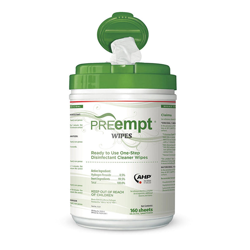 Surface Disinfectant Cleaner PREempt Premoistened Cleanroom Manual Pull Wipe 160 Count Canister Unscented NonSterile (Box of 10)