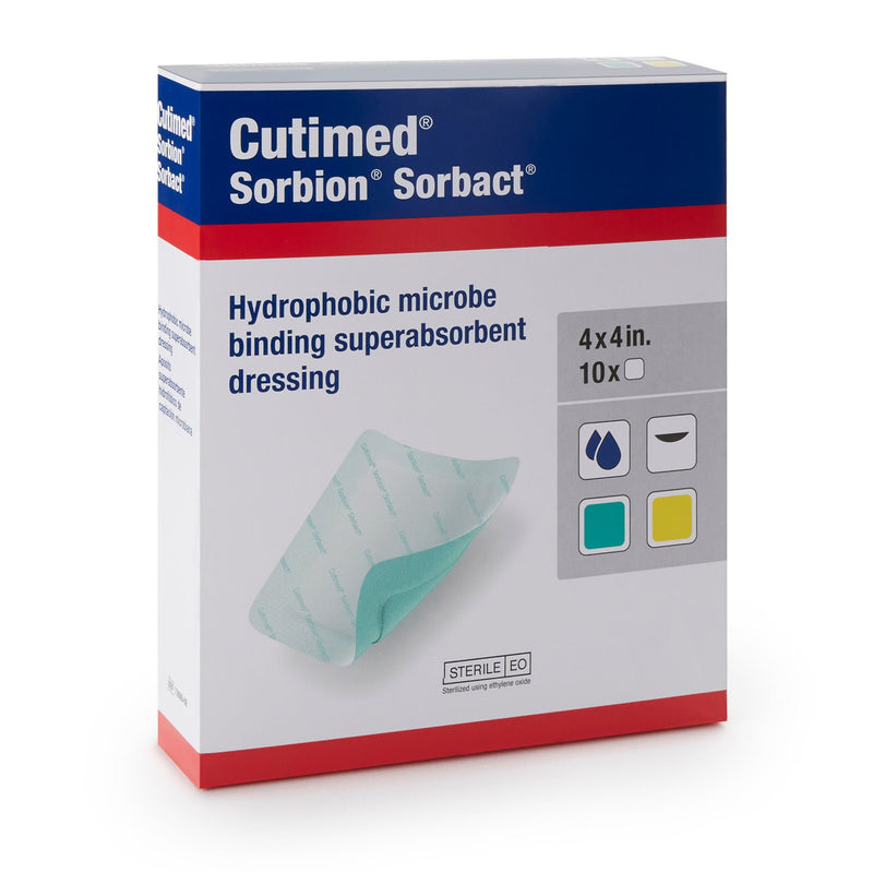 Super Absorbent Antimicrobial Dressing Cutimed Sorbion Sorbact 4 X 4 Inch Square (Box of 10)